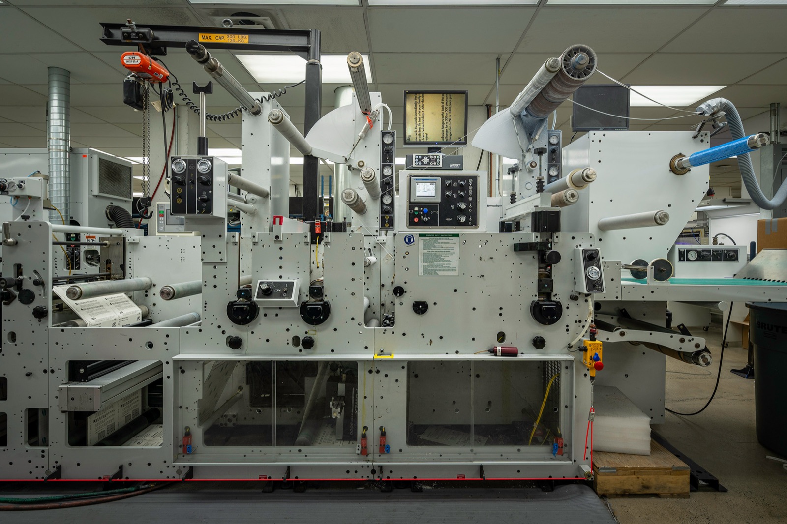 Wide shot of a flexographic printing press